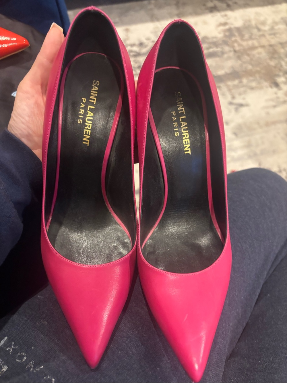 Saint Laurent Hot Pink Pointed Leather Heels